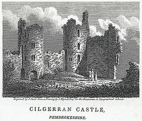 Castell Cilgerran 1811 gan yr ysgythrwr J. Storer, 1771-1837 a Samuel Rush Meyrick, 1783-1848