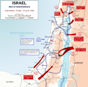 Arabimaiden hyökkäys Israeliin kartalla.