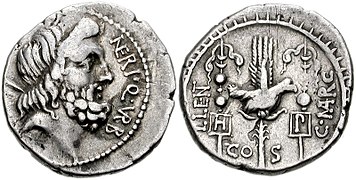 49 BC, Cn. Nerius (Saturn/Aquila with standards).