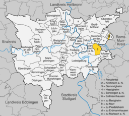 Läget för Erdmannhausen i Landkreis Ludwigsburg