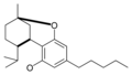 Chemical structure of the iso-CBN-type cyclization of cannabinoids.