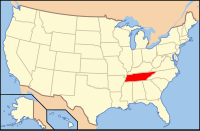 Map of the United States highlighting Tennessee