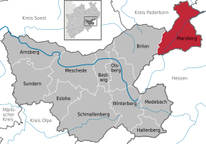 Poziția orașului Marsberg pe harta districtului Hochsauerland