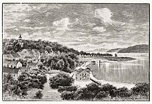 Ulricehamn på xylografi från 1888 av G. Forsell efter en målning av Carl Ferdinand Hernlund.