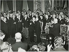 Gronchi and Einaudi during the swearing in ceremony at the Quirinal Palace