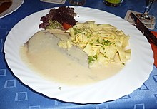 Boiled beef with horseradish sauce as main course