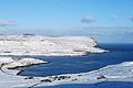 Øravík in snow on 28 February 2010. Froðba is on the other side of Trongisvágsfjørður.