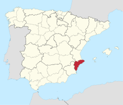 Peta Sepanyol dengan Alicante ditonjolkan