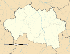 Mapa konturowa Allier, po prawej znajduje się punkt z opisem „Saligny-sur-Roudon”
