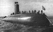 HMS Dreadnought (S101) after launch 1960.jpg