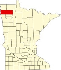 Kort over Minnesota med Marshall County markeret