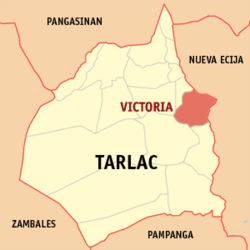 Map of Tarlac with Victoria highlighted