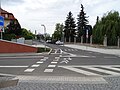 Contra-flow cycle lanes and cycle crossing next to Blanka tunnel complex