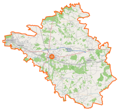 Mapa konturowa powiatu mińskiego, po prawej znajduje się punkt z opisem „Mrozy”