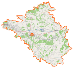 Mapa konturowa powiatu mińskiego, blisko górnej krawiędzi nieco na prawo znajduje się punkt z opisem „Jaczewek”