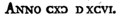 Exemple de ↀ composé à l’aide de ‹ CXↃ › dans le nombre 1596, dans une publication de 1715.