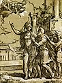 The Tiburtine sibyl and the Emperor Augustus, a 16th-century chiaroscuro woodcut by Antonio da Trento