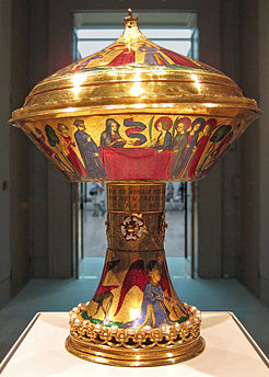 Tudor rose added under Henry VIII to the foot of the Gothic Royal Gold Cup, late 14th century, British Museum