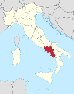 Die ligging van Kampanië in Italië