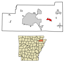 Location of Lake City in Craighead County, Arkansas.