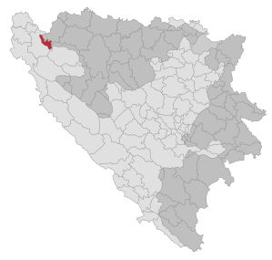 Lage der Gemeinde Krupa na Uni in Bosnien und Herzegowina (anklickbare Karte)