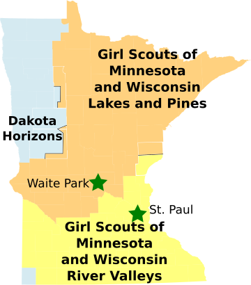 Map of Girl Scout Councils in Minnesota