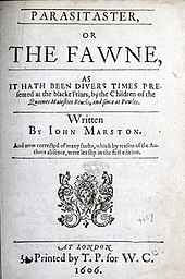 Title page of the second, corrected edition of Parasitaster, or The Fawne (1606)
