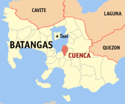 Bản đồ của Batangas với vị trí của Cuenca.