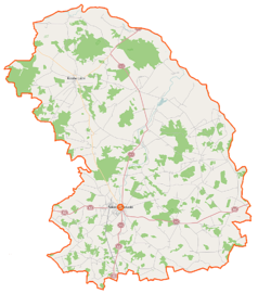 Mapa konturowa powiatu sokołowskiego, blisko centrum na prawo u góry znajduje się punkt z opisem „Paderewek”