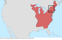 Map of the change to the international disputes involving the United States in central North America on June 16, 1781