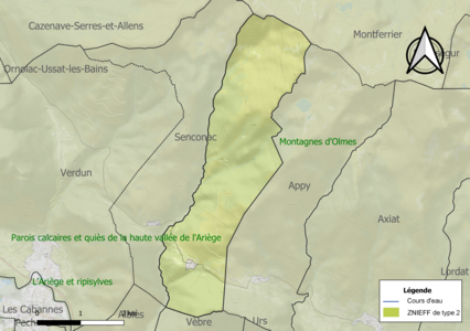 Carte des ZNIEFF de type 2 sur la commune.