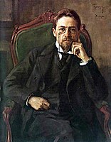 Tsjechovs portret door Osip Braz, geschilderd in Melichovo (1897) en Nice (1898), Tretjakovgalerij, Moskou