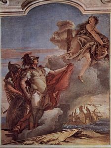 Vénus quitte [ou apparaît à] Énée et Achate devant Carthage. Tiepolo (1757). Vicenza.