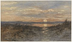 'נוף עם שקיעה', ג. 1880-1900; צבעי מים על נייר