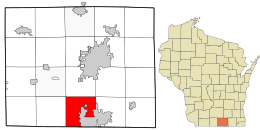 Location of the Town of Beloit in Rock County and the state of Wisconsin.