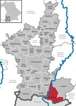 Läget för Schwangau i Landkreis Ostallgäu