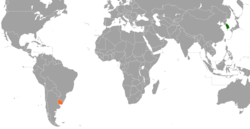 Map indicating locations of South Korea and Uruguay