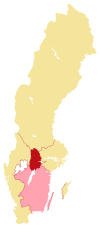 Länsrättens domkrets (rött) samt den kammarrätt den föll under (ljusrosa).