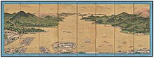 View of Dejima in Nagasaki Bay Folding Screen by Kawahara Keiga c1836.jpg