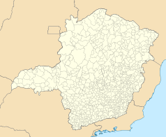 Mapa konturowa Minas Gerais, po prawej nieco na dole znajduje się punkt z opisem „Timóteo”