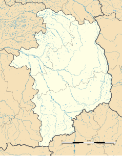 Mapa konturowa Cher, po prawej znajduje się punkt z opisem „Beffes”