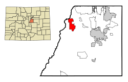 Location of the Roxborough Park CDP in Douglas County, Colorado. Colorado