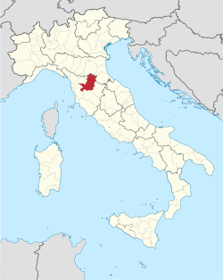 Map hielichtin the location o the province o Florence in Italy