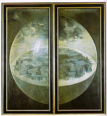 El Bosco-ren "Gozamenen lorategiarean" triptikoaren aurrekaldea 1480-1490