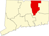 Locatie van Tolland County in Connecticut