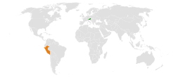 Map indicating locations of Austria and Peru