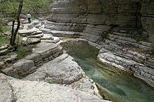 A small pool on a rocky surface.