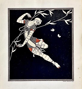 Az Orosz Balett egzotikussága szintén erősen hatott a korai art décóra. Georges Barbier 1913-ban Nyizsinszkijről készített rajza