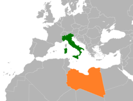 Mappa che indica l'ubicazione di Italia e Libia