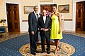 Marzouki avec le président américain Barack Obama et son épouse Michelle Obama lors d'un dîner à la Maison-Blanche le 5 août 2014.